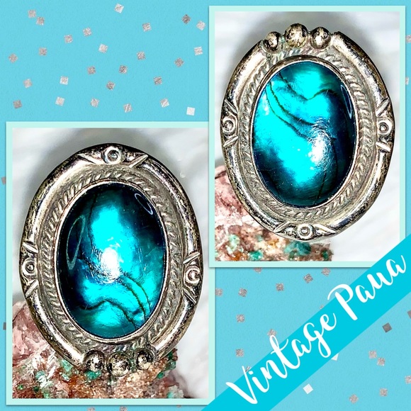 Vintage Native American Paua Sterling Silver Ring (Turquoise Blue/Aqua shell) - Picture 1 of 11